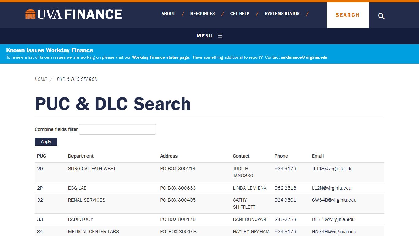 PUC & DLC Search | UVA Finance